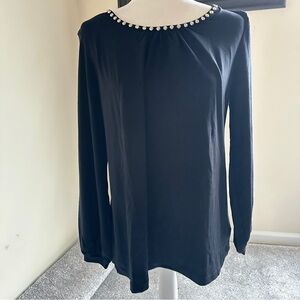 Ruby Rd. Velvet Crush Black Long Sleeve Top Small Embellished Neckline Blouse

⸻